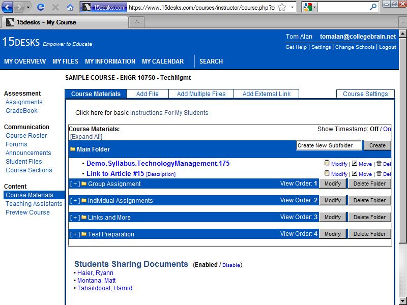 15 desks LMS screenshot