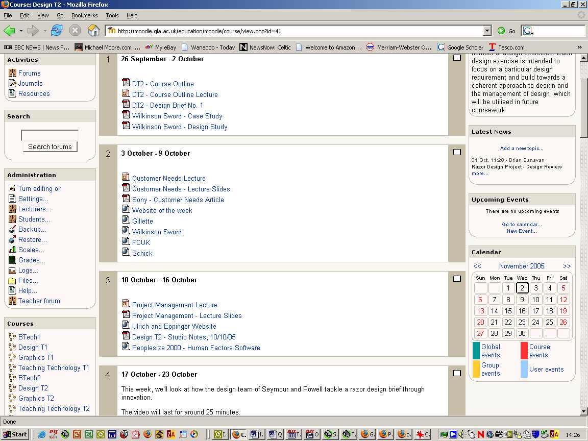 Moodle screenshot
